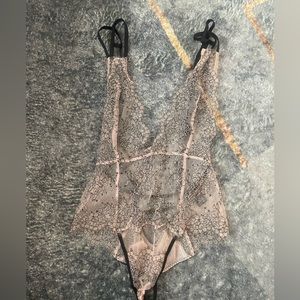 Sexy baby pink and black lace teddy/bodysuit size XS